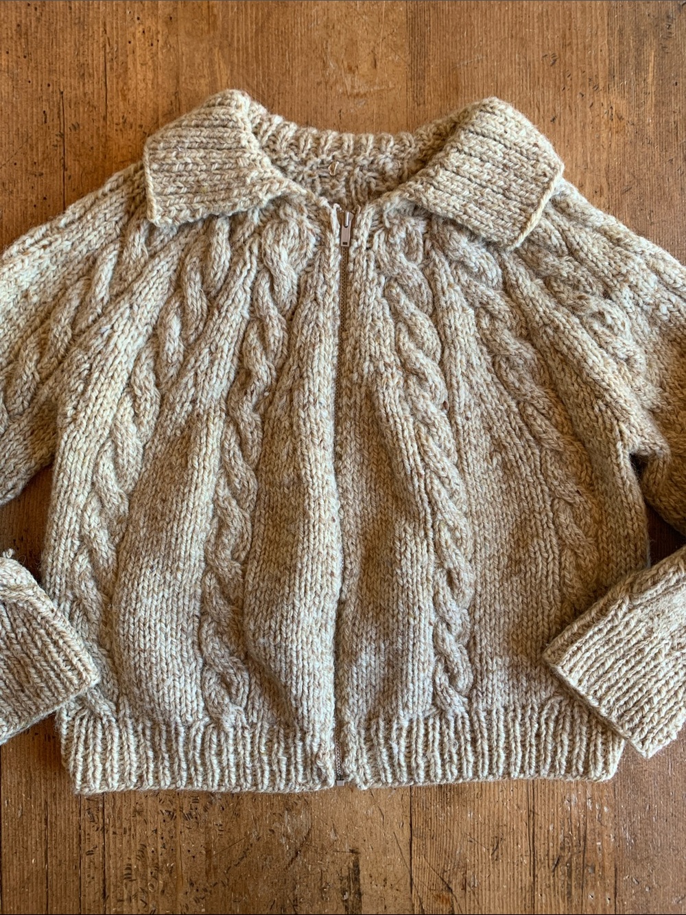 Cream Cable-Knit Zip Cardigan Sweater - Handcrafted